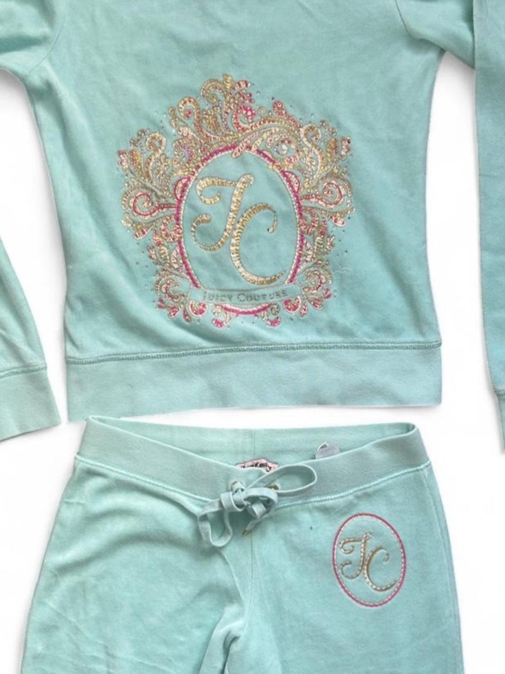 Vintage Juicy Couture Velour Tracksuit  Set with Pink and Gold Crest